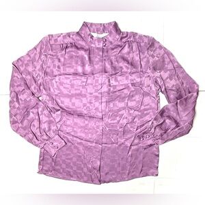 Vintage Alicia Secretary Blouse Womens 12 Purple‎ Button Up Square Satin 80s 90s